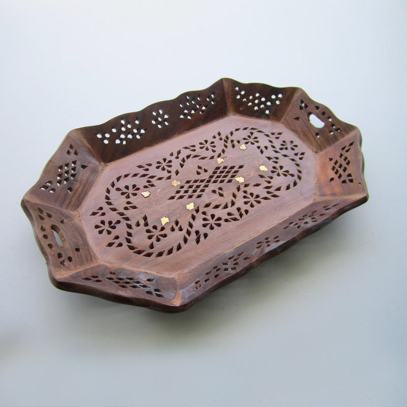 Wooden Elongated Heganol Roosewood Tray