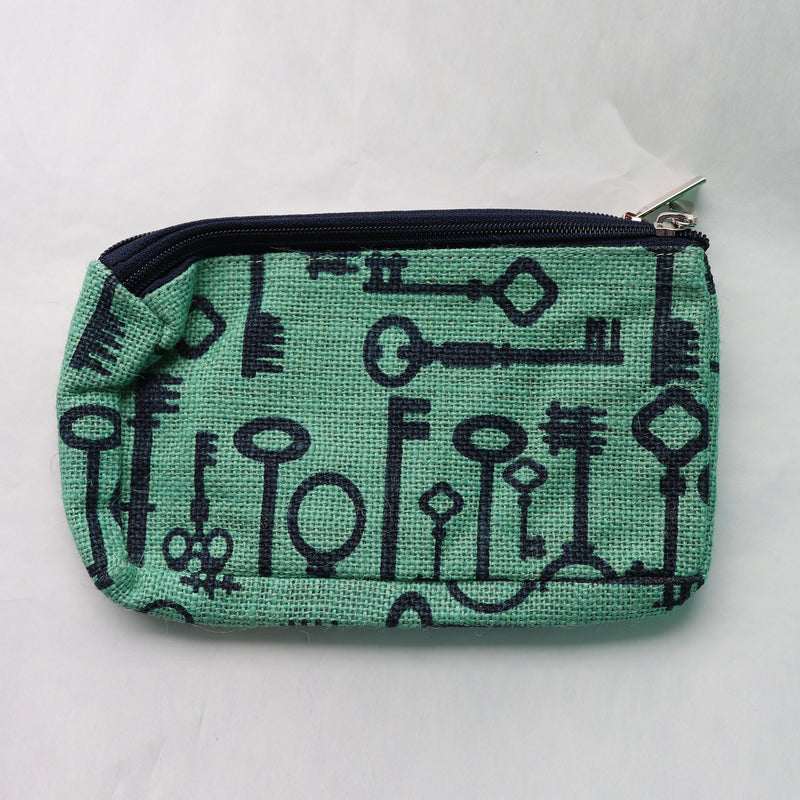 Jute Double zip (small) Pouch - Blu Keys
