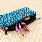 Jute Double zip (small) Pouch Blue - Blk Stripes