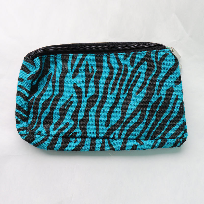 Jute Double zip (small) Pouch Blue - Blk Stripes
