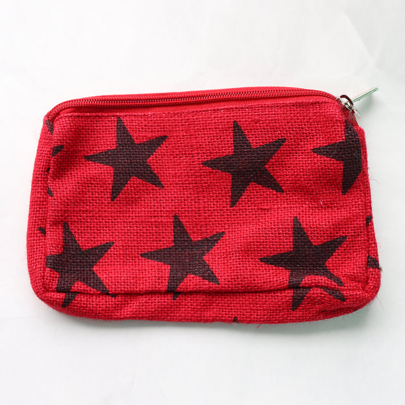 Jute Double zip (small) Pouch - RdBlk Star