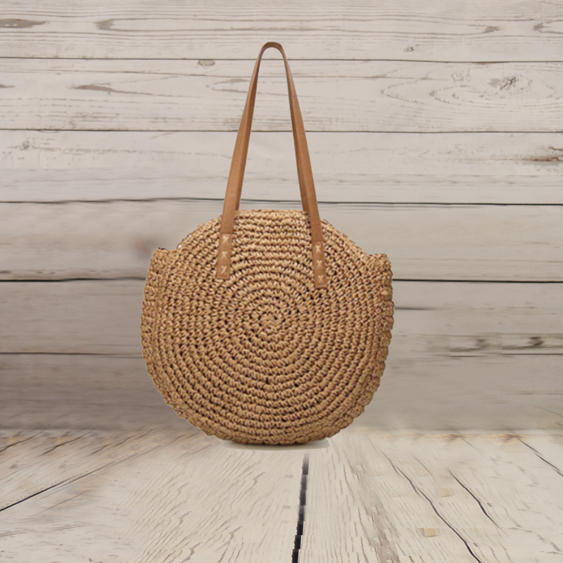 Handmade Round Women Straw Rattan Shoulder Bag Brown 2 erda .nz