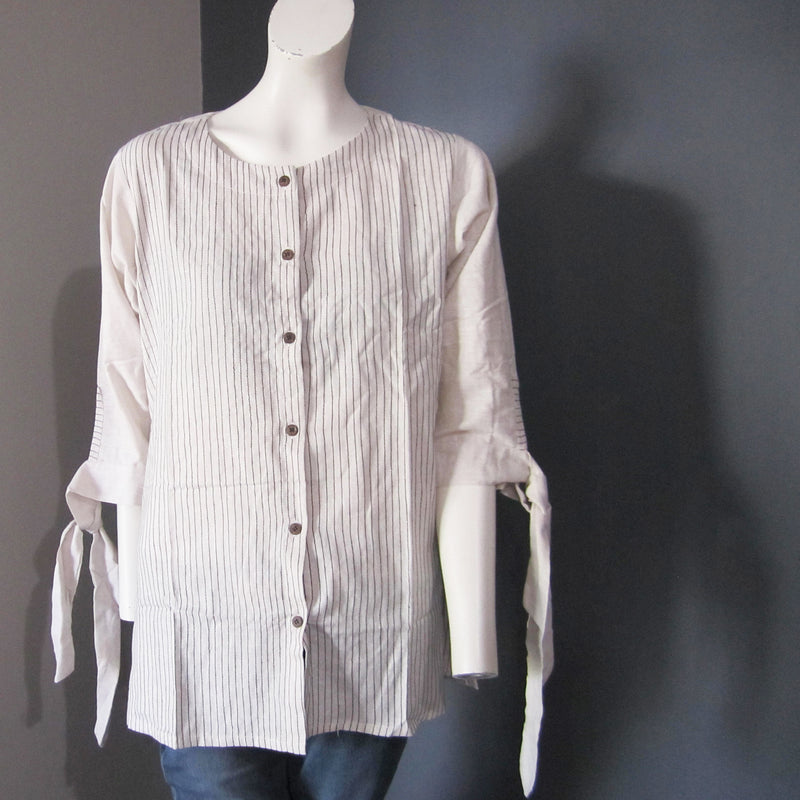 Women Cotton Black and White Striped Top