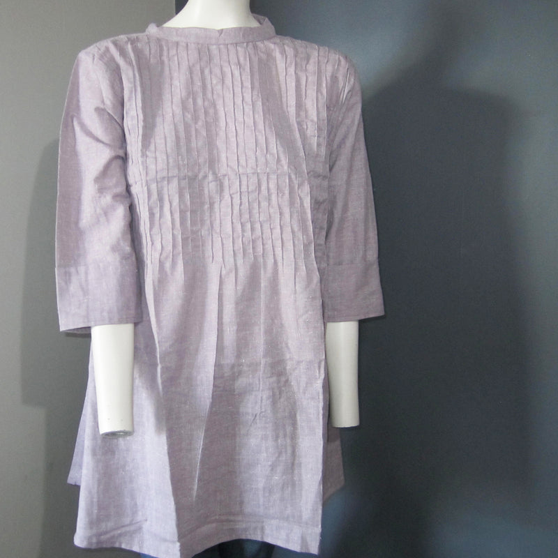 Women Cotton Purple Integrated Long Plated Stripes Top