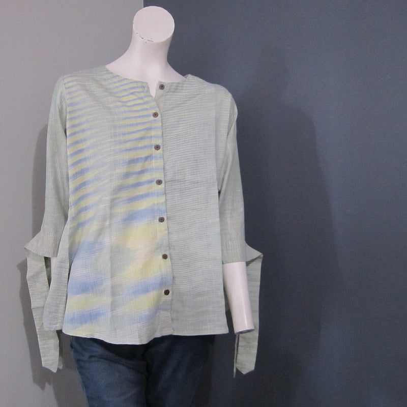 Women Cotton Green and Yellow Running Pattern Top